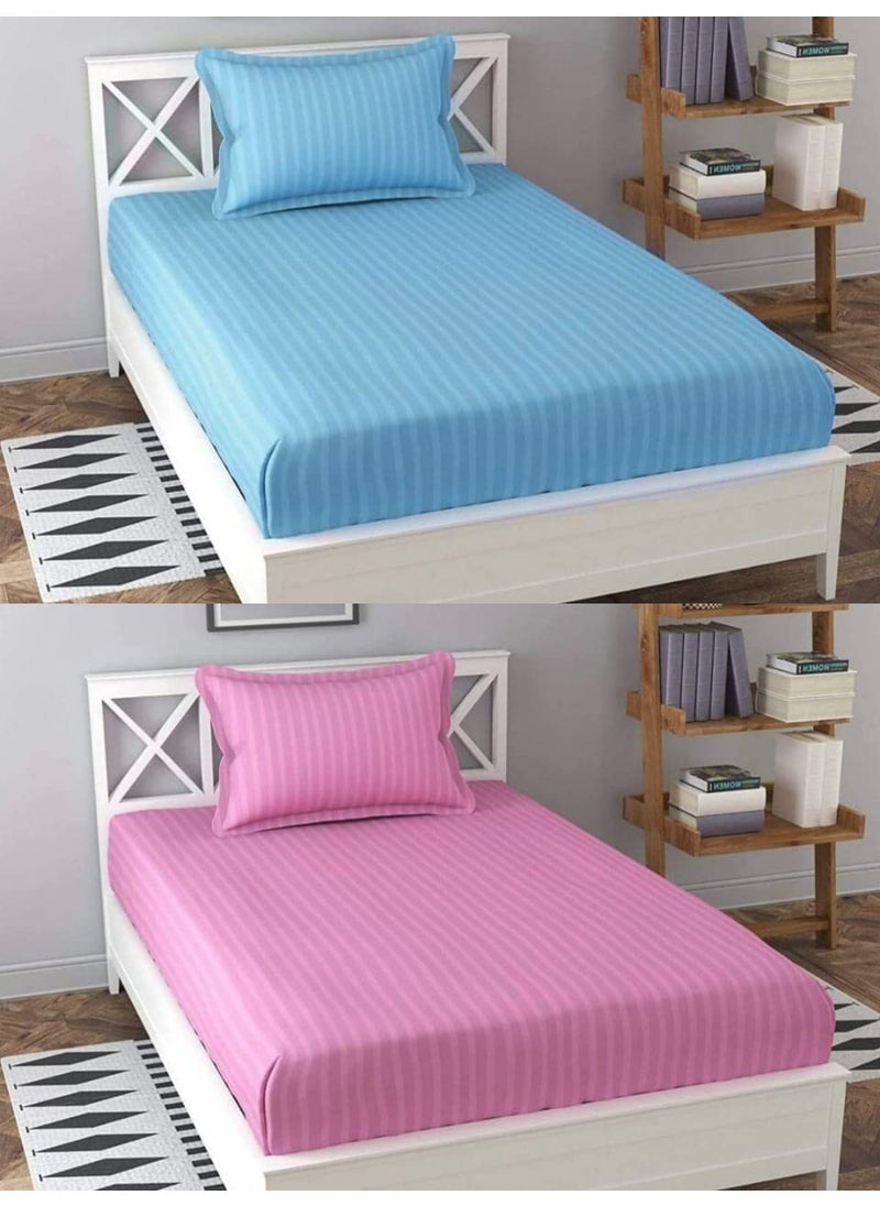 Soniasaa Prime Collection 325 TC Combo Pack of 2 Single Sized 90x60 Satin Striped Bedsheet with 2 Pillow Cover Long Lasting Single Bedsheet for Hotel Hospital and Home Use
