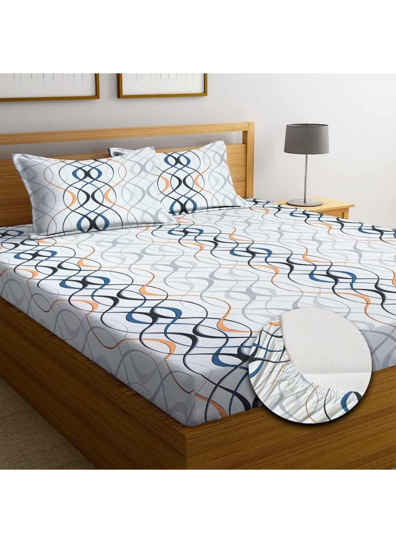 YaAkholic 220 TC Elastic Fitted Double King Size Bed Cotton Bedsheets with 2 Pillow Covers King Size 78 x 72 Lruxurious Bedding Set for Ultimate Comfort and Style White