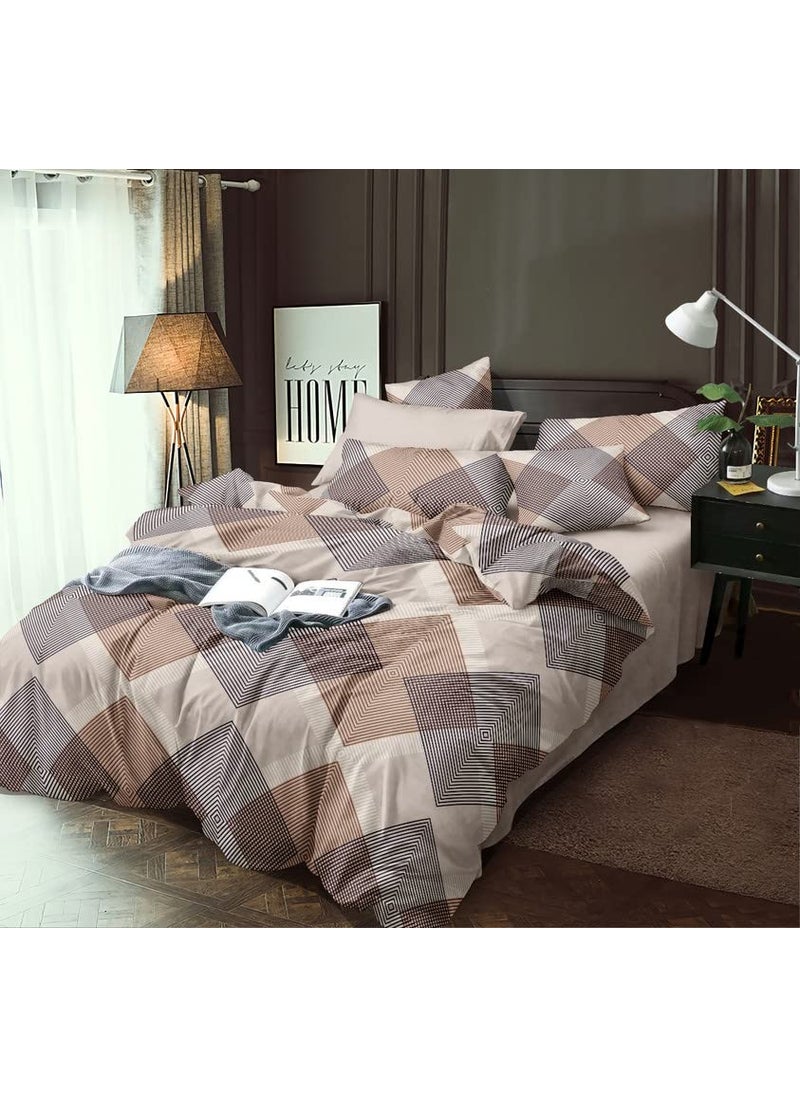 MORADO Glace Cotton 130 GSM Double Bedsheet 9090 Inches with 2 Pillow Covers 1727 Inches Chevron Beige