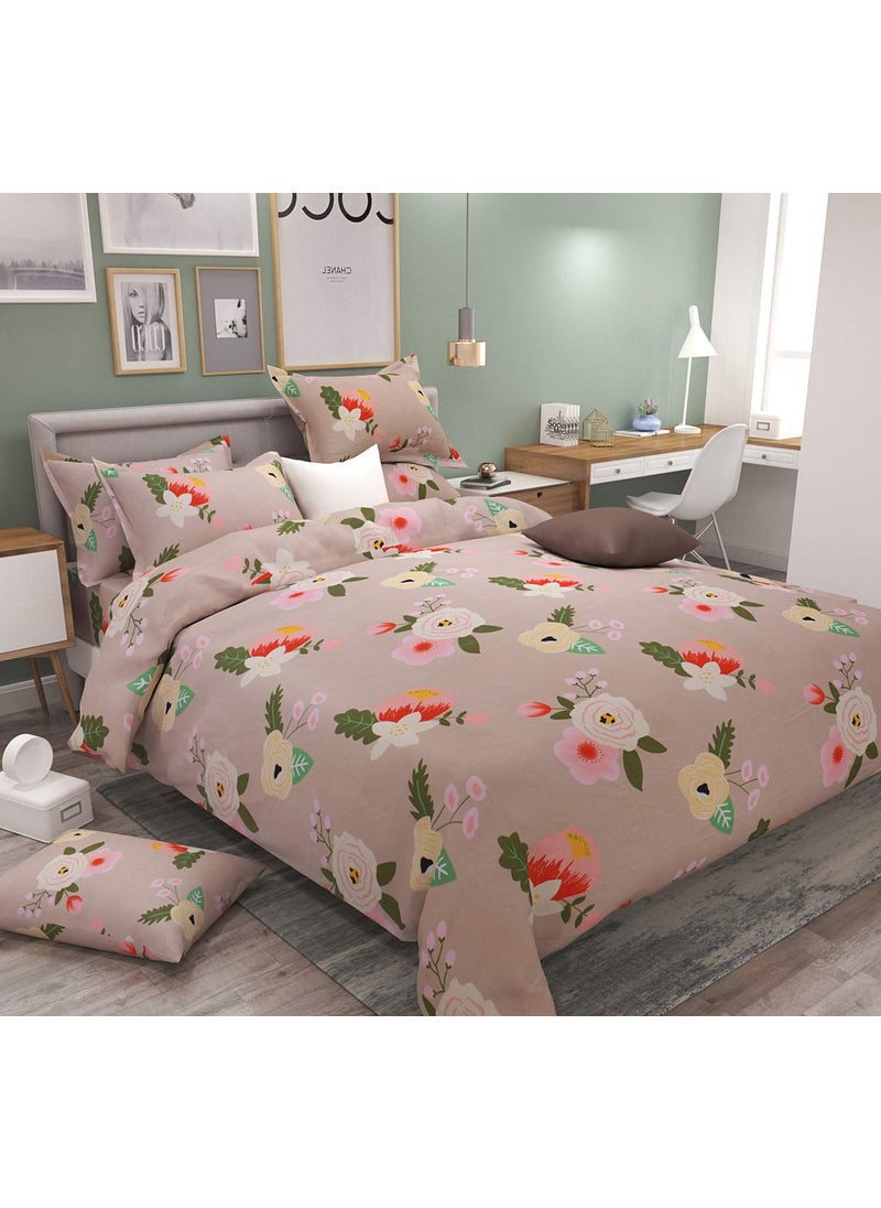 Castiqa 150TC Glace Cotton Fabric Supersoft Double Bed Bedsheet with 2 Pillow Covers ColorBrown Floral