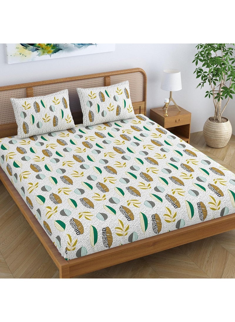 Colorish Cotton Blend Jaipur Printed Double Bedsheet King Size with 2 Pillow Covers Traditional Floral Design Forest Green