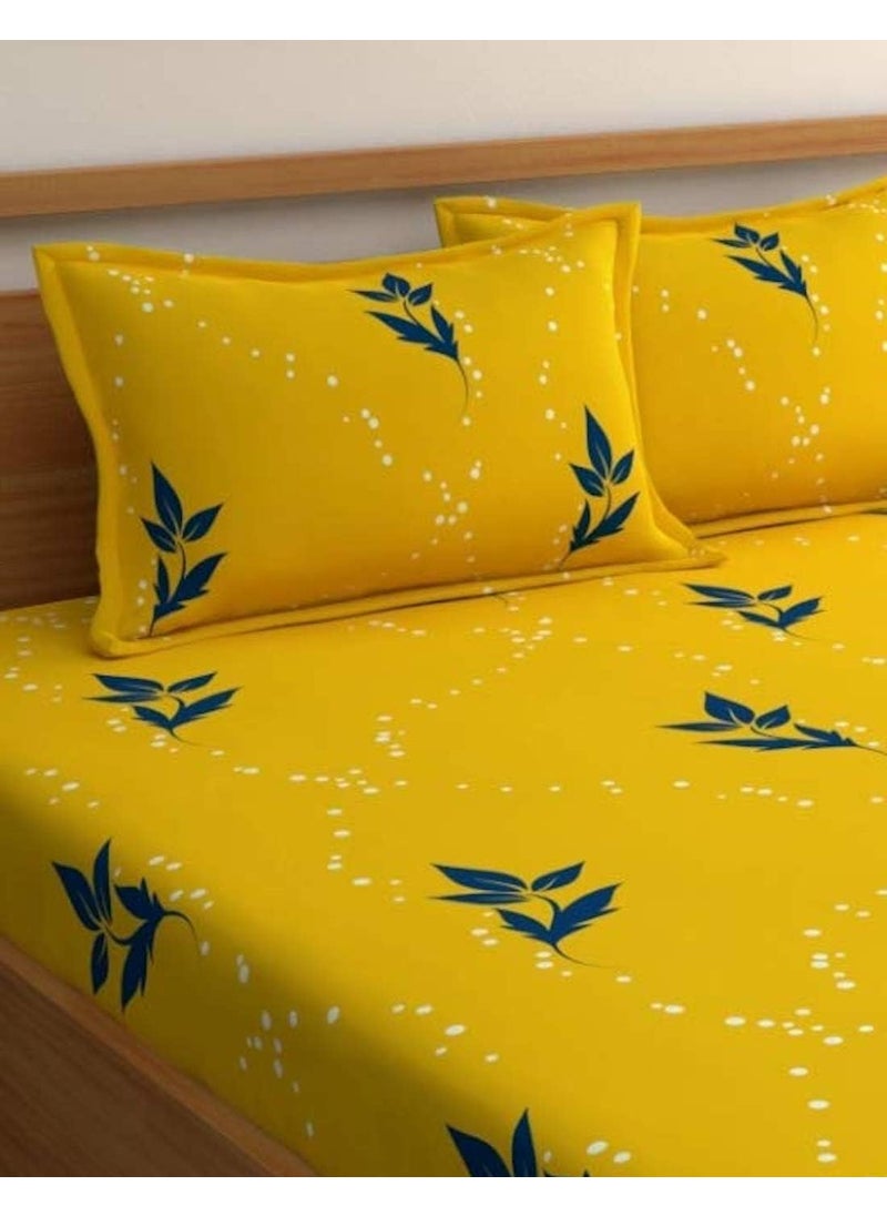 YaAkholic Bedsheet for Double Bed Flat Bedsheet Double Bed Size Double Bedsheet Glace Cotton Double Bedsheet 180 TC Glace Cotton Bedsheet with 2 Pillow Covers Yellow