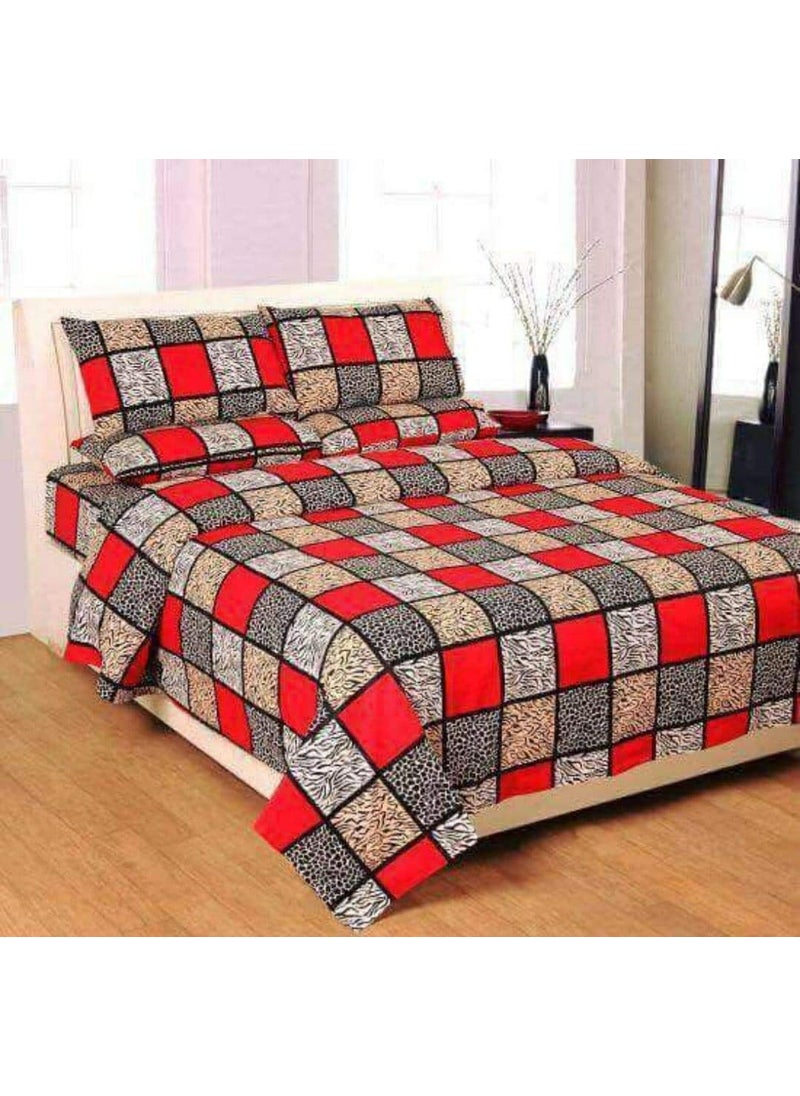 MORADO 3D Printed Glace Cotton 144 TC Double Bedsheet with 2 King Size Pillow Covers Red and Grey 90x90 InchesFloral