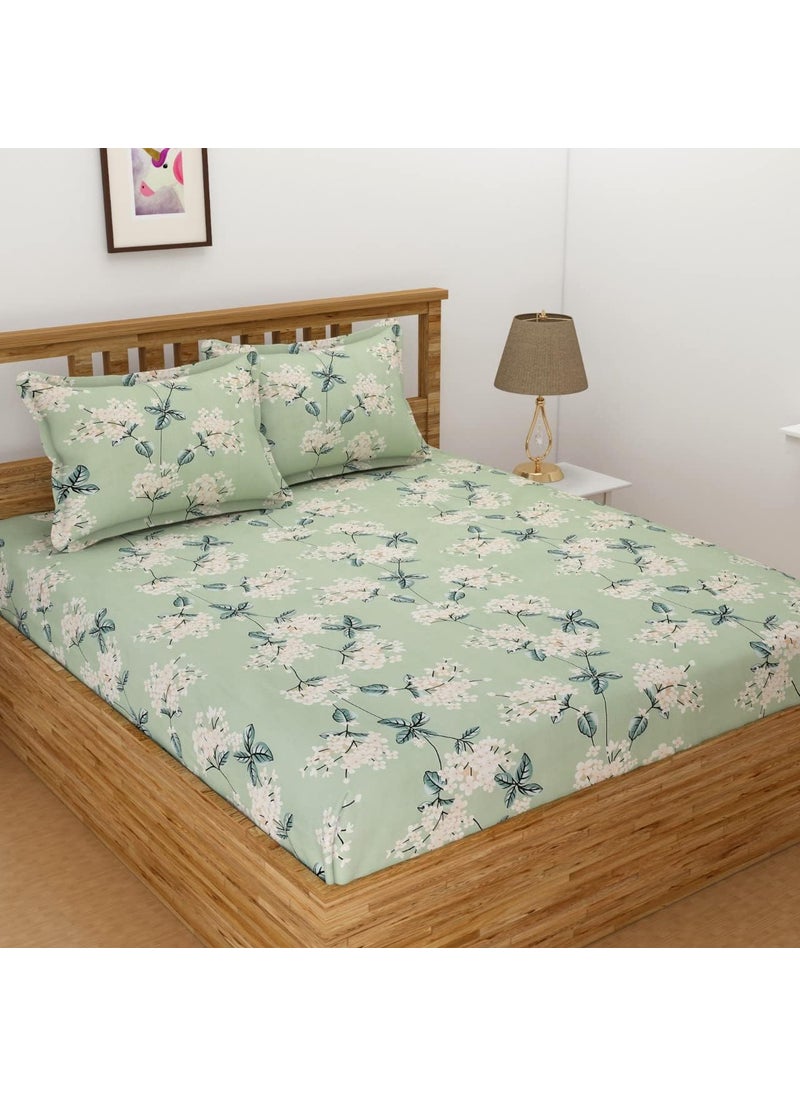 YaAkholic Hypoallergenic Queen Size Floral Print Microfiber Flat Queen Size Double Bed Bedsheet Set 200 TC Includes 2 Pillow Covers Size 218 x 228 cms Green Double Flat