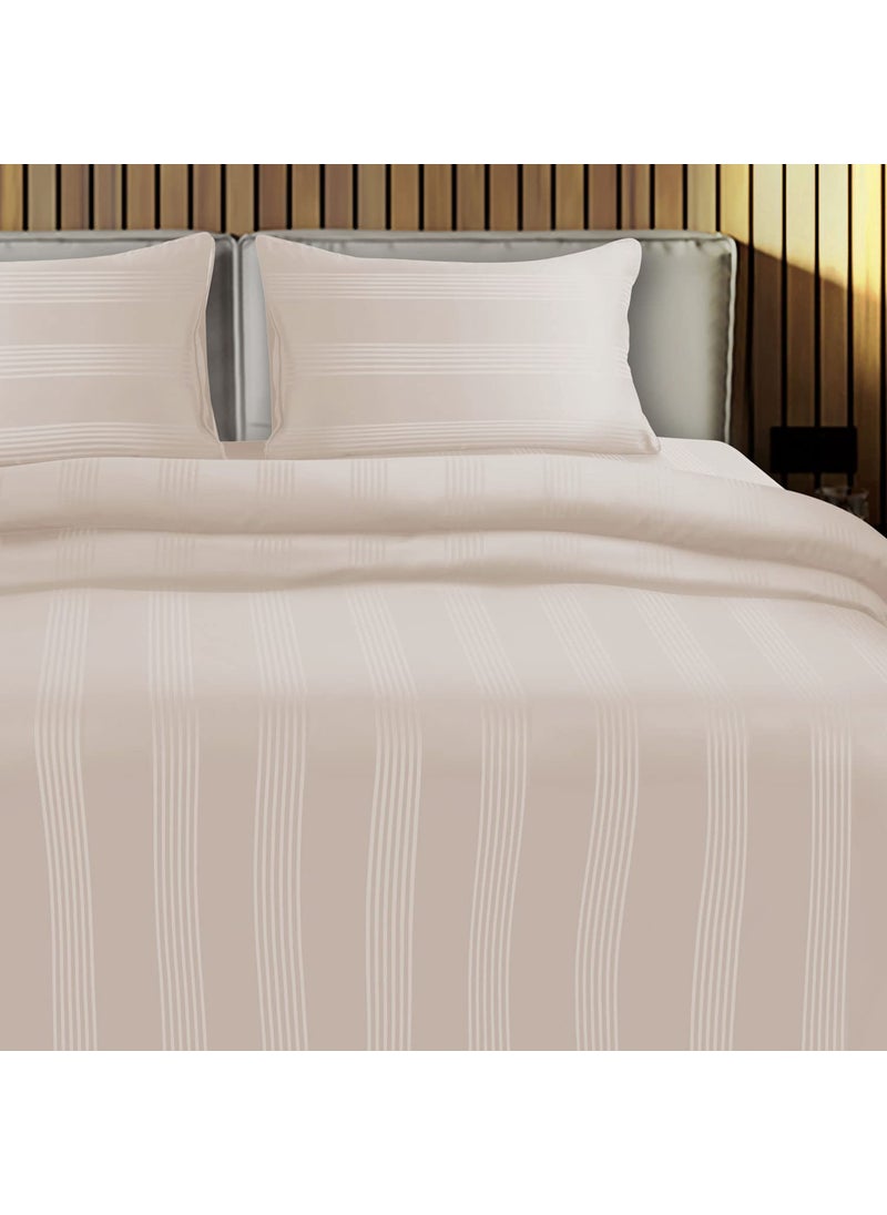 Spread Spain Cotton Striped 450 Thread Count Barcode Bedsheet Single Size 6x90 Inch with 1 Pillow Cover 18x27 inch Champange