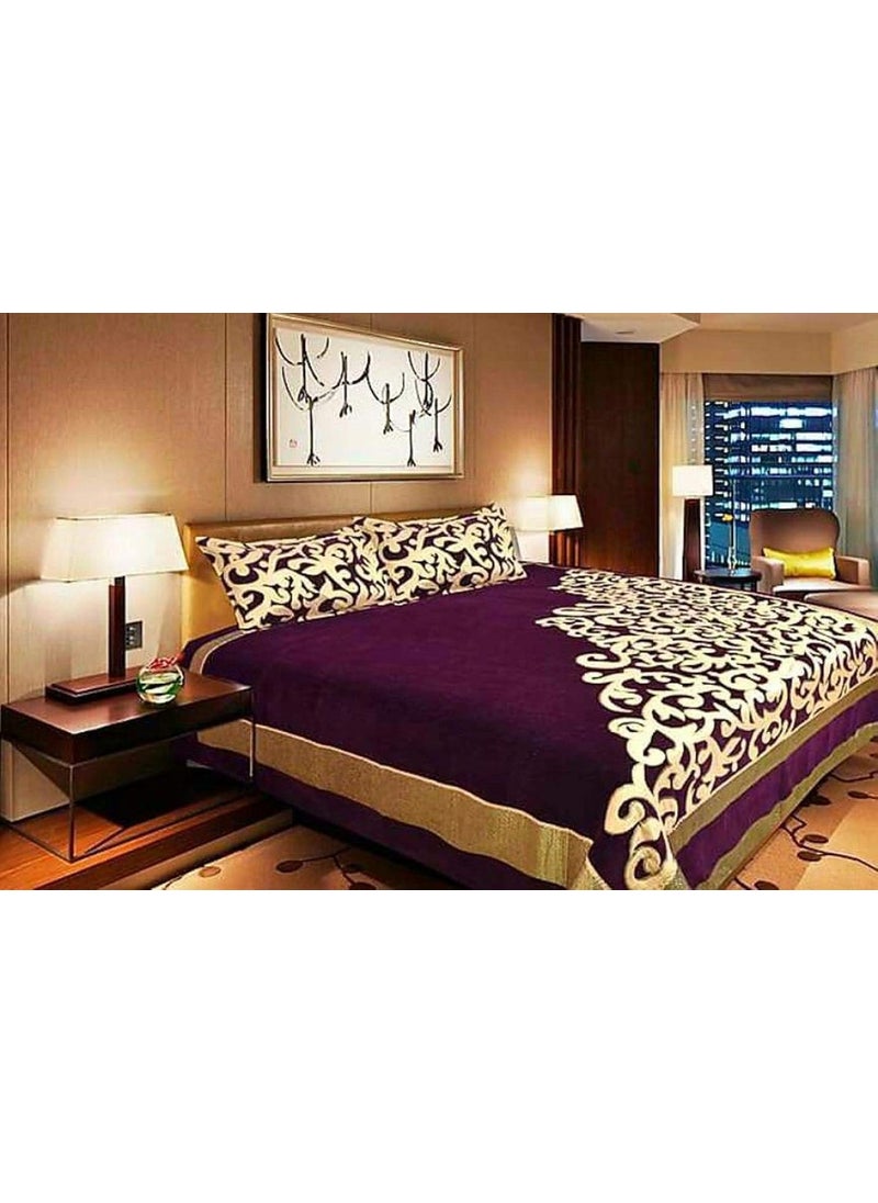 Fresh From Loom Chenille Velvet Abstract 500 TC Heavy Bedsheet for Double Bed King Size 90 x 100 inch Purple Color with 2 Pillow Covers