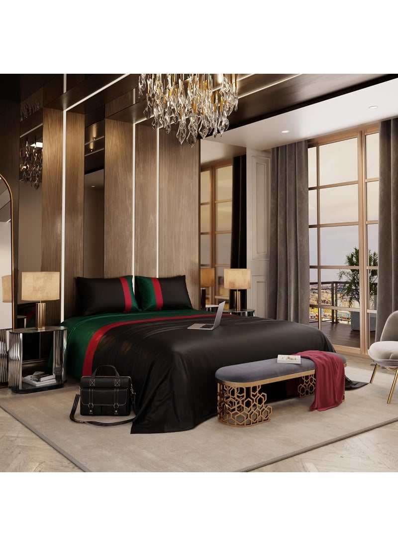 Stoa Paris plain 300 TC Satin Bedsheets for King Double Size BedAesthetic Bedsheet with Pillow CoverLouvre Luxe Made with Quick Dry FabricGifting for CouplesWeddingAnniversary BlackRedGreen
