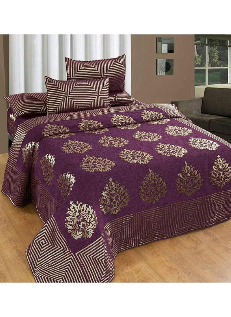 Fresh From Loom Chenille Velvet 500 tc Bedsheet Purple_Double 1 Double Bed King Size Bedsheet with 2 Pillow Cover Size 90x100 Inch
