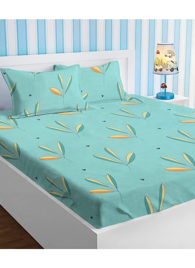 VAS COLLECTIONS Premium 180 TC Cotton Printed Elastic Fitted Bedsheets with 2 Pillow Covers Double Bed with All Around Elastic Supersoft Size 78x7210 inches Green