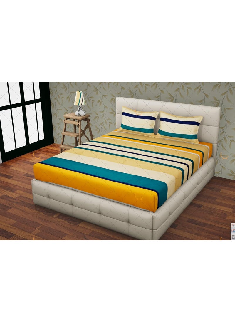 COZY FURNISH Super Soft Brushed Microfiber Cotton Elastic Fitted Printed Bedsheet with Pillow Covers 72X78Inches Multicolor