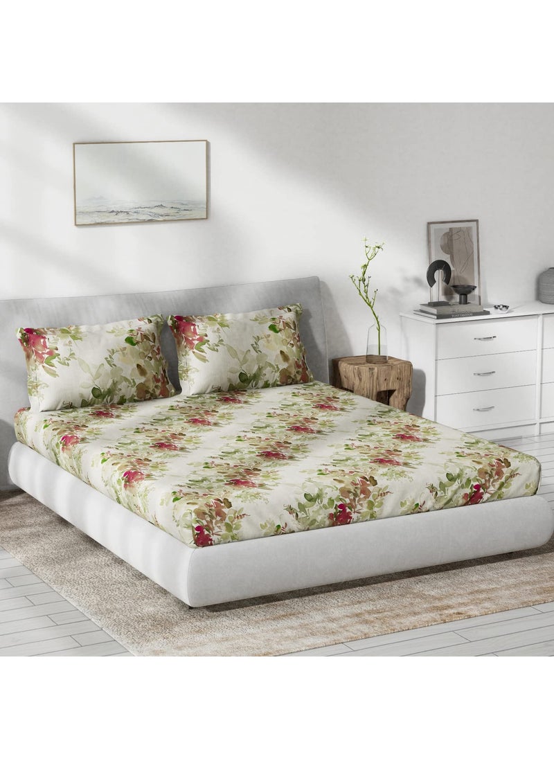 DDECOR Pack of 1 Gracia Floral Cotton Double Bedsheet with 2 Pillow Covers Red