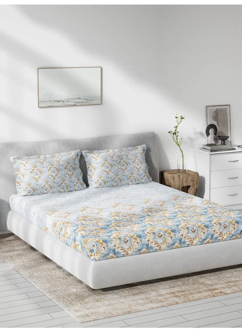 DDECOR Pack of 1 Ethnic Double Bedsheet with 2 Pillow Covers Blue