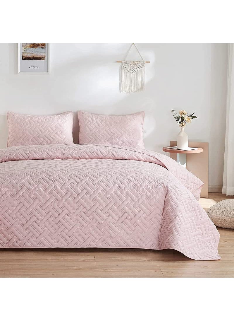 VAS Collections 100 Cotton Ultrasonic Embossed Solid Lightweight Microfiber All Season with 2 Pillow Case King Size 90X100 Inches Pink 280 Tc 1 Ultrasonic Bed Cover 2 Pillow Covers 1 Count