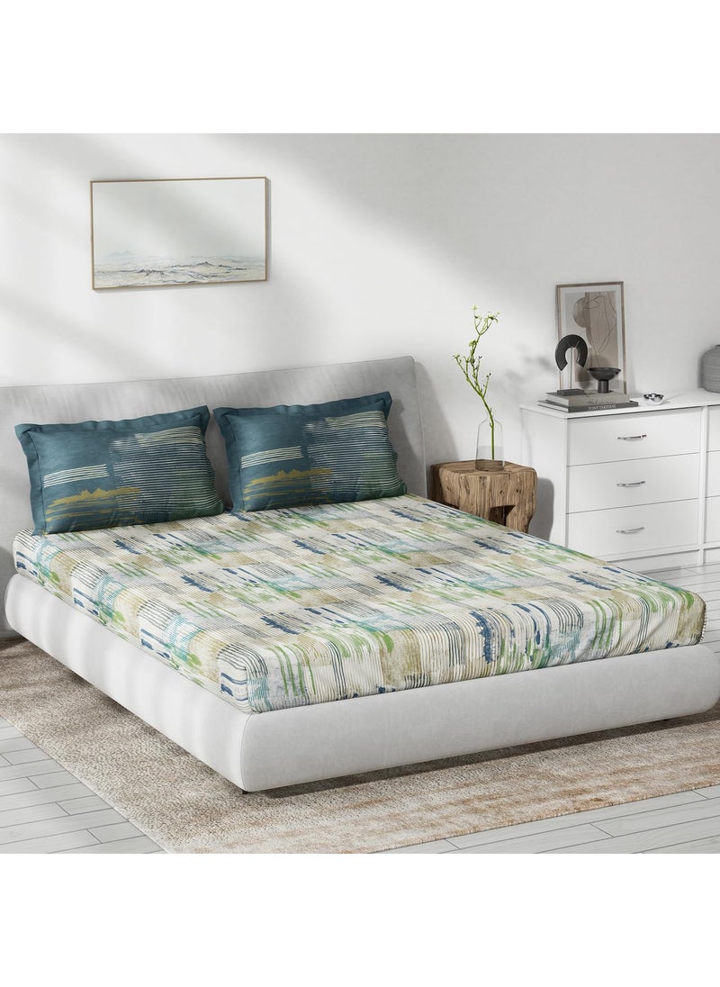 Ddecor Cotton Double Bed Sheet Set with 2 Pillow Covers 229 CM X 274 CM Blue Digital Print Abstract 145TC GSM