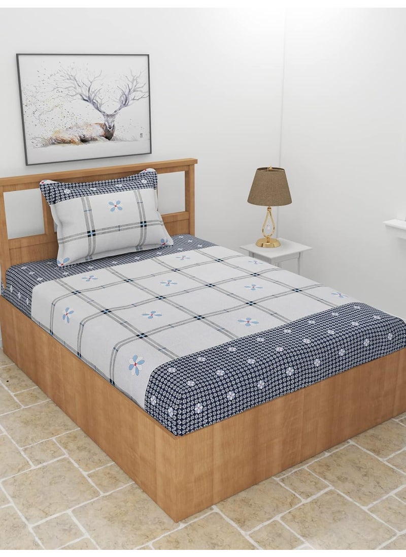 MORADO Premium Cotton Casement 210 GSM Elastic Fitted Single Bedsheet with 1 Pillow Covers 36728 Inches Light Grey