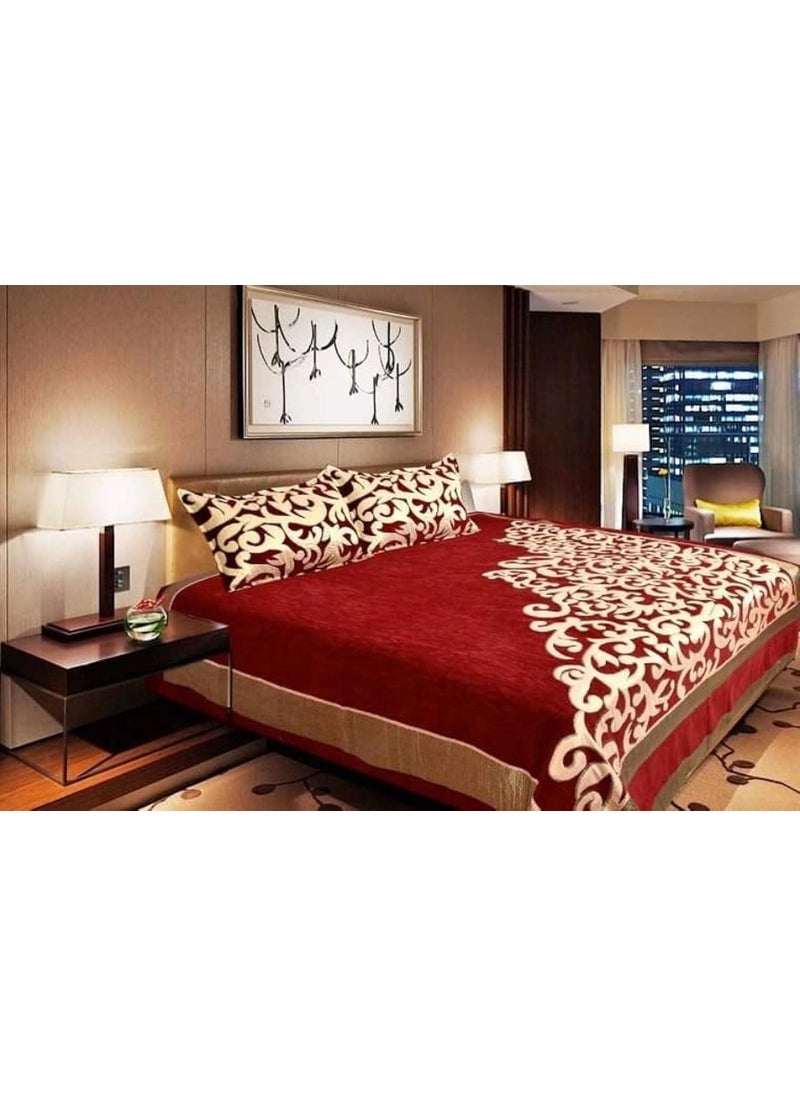 Fresh From Loom 500 TC Chenille Velvet Double Bed King Size Bedsheet with 2 Pillow Covers Abstract Red Design May Vary Size 90x100 inch