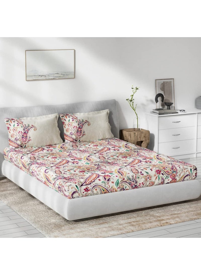 Ddecor Cotton Double Bed Sheet Set with 2 Pillow Covers 229 CM X 274 CM Multi Digital Print Ethnic 136TC GSM