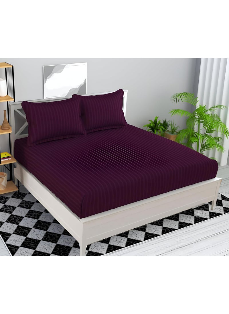 STARNSTYLE Microfiber Premium Elastic Fitted Striped Bedsheet with 2 Pillow Covers 78 x 72 King Size Wine