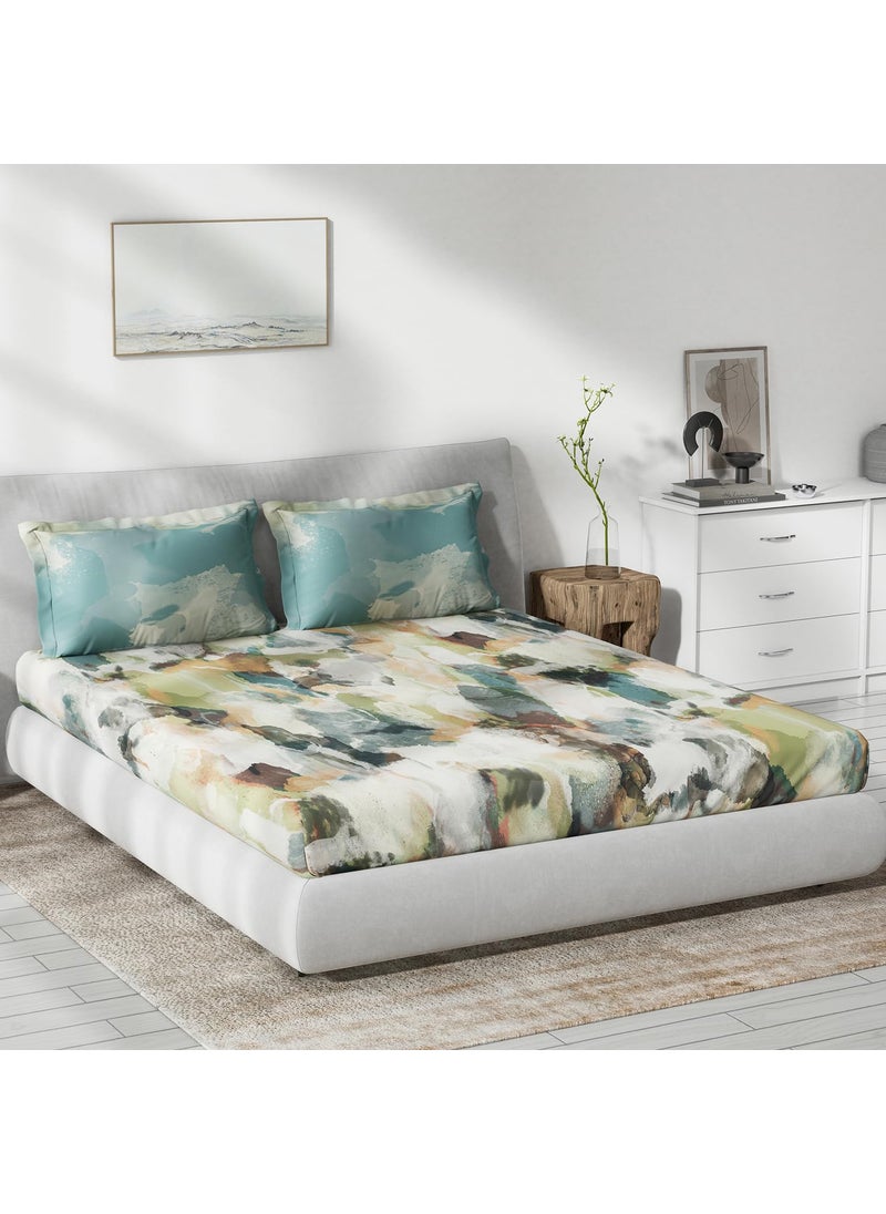 Ddecor Cotton Double Bed Sheet Set with 2 Pillow Covers 229 CM X 274 CM Green Digital Print Abstract 145TC GSM