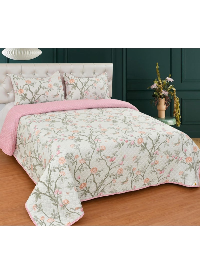 Fresh From Loom Ultrasonic 280 TC Bedsheet King Size Double Bed 100 Cotton Quilted Flat Bed Sheet with 2 Pillow Covers All Season Supersoft Bedding Bedcover Set 90x100 inches GulabWhite