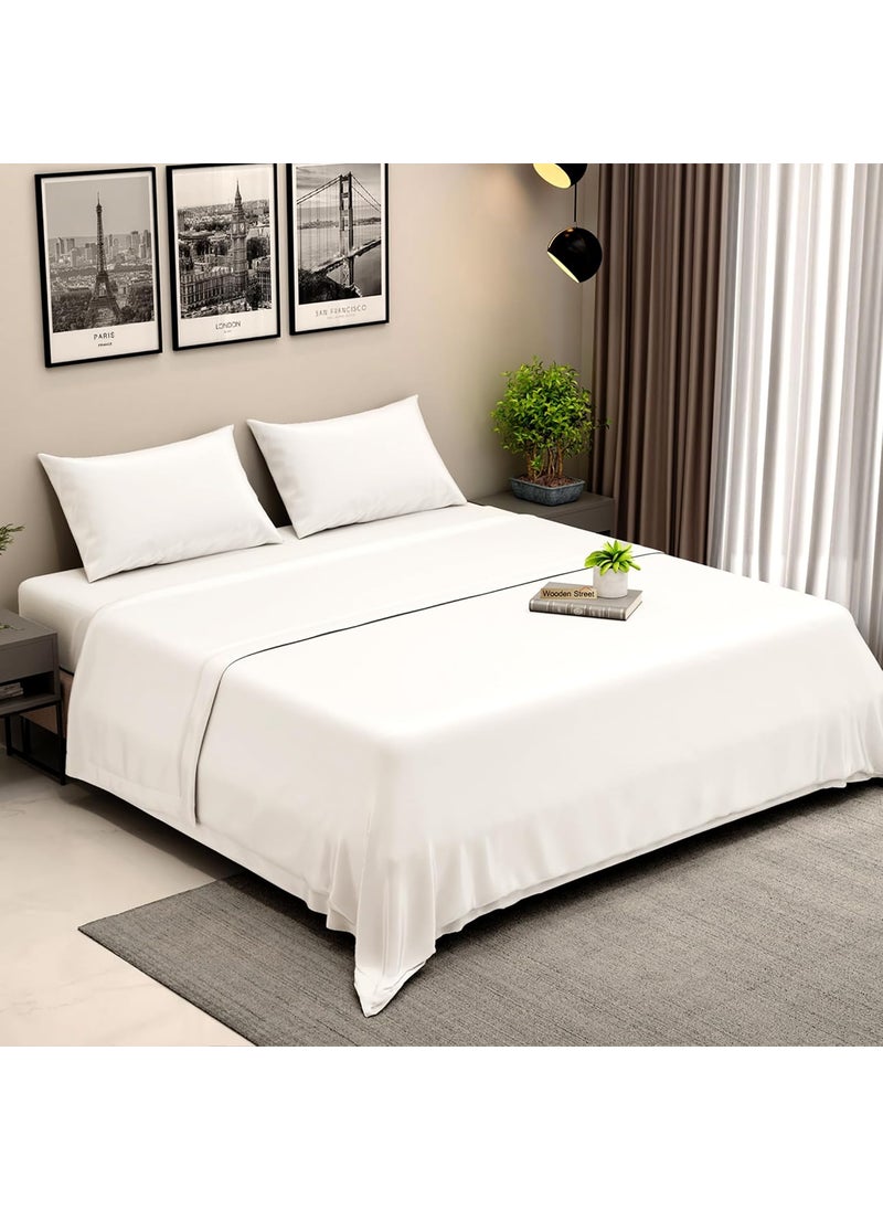 EARTHY THREADS Bedsheet for King Size Bed Cotton Bamboo Silk Satin Premium Luxury Hotel Bed Sheet Soft Comfort Eco Friendly Long Staple King Bedsheet with 2 Pillow Cover White