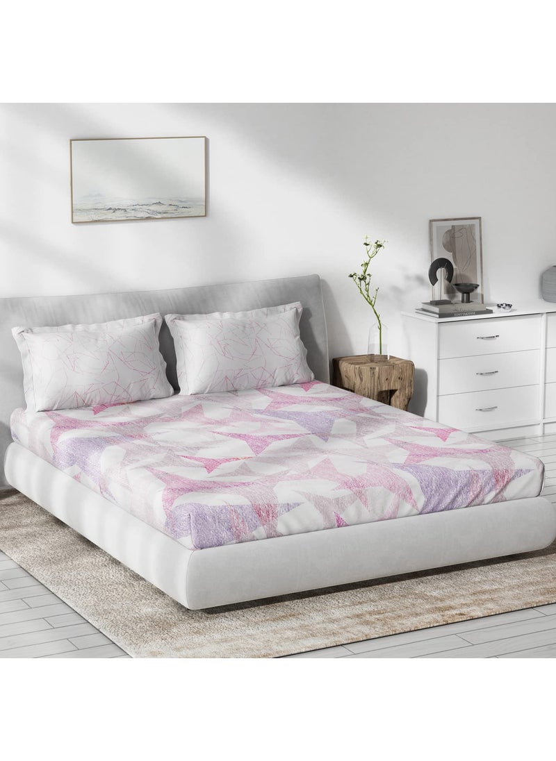 DDECOR Live beautiful Starry 100 Cotton Double Bedsheet With 2 Pillow Covers Purple