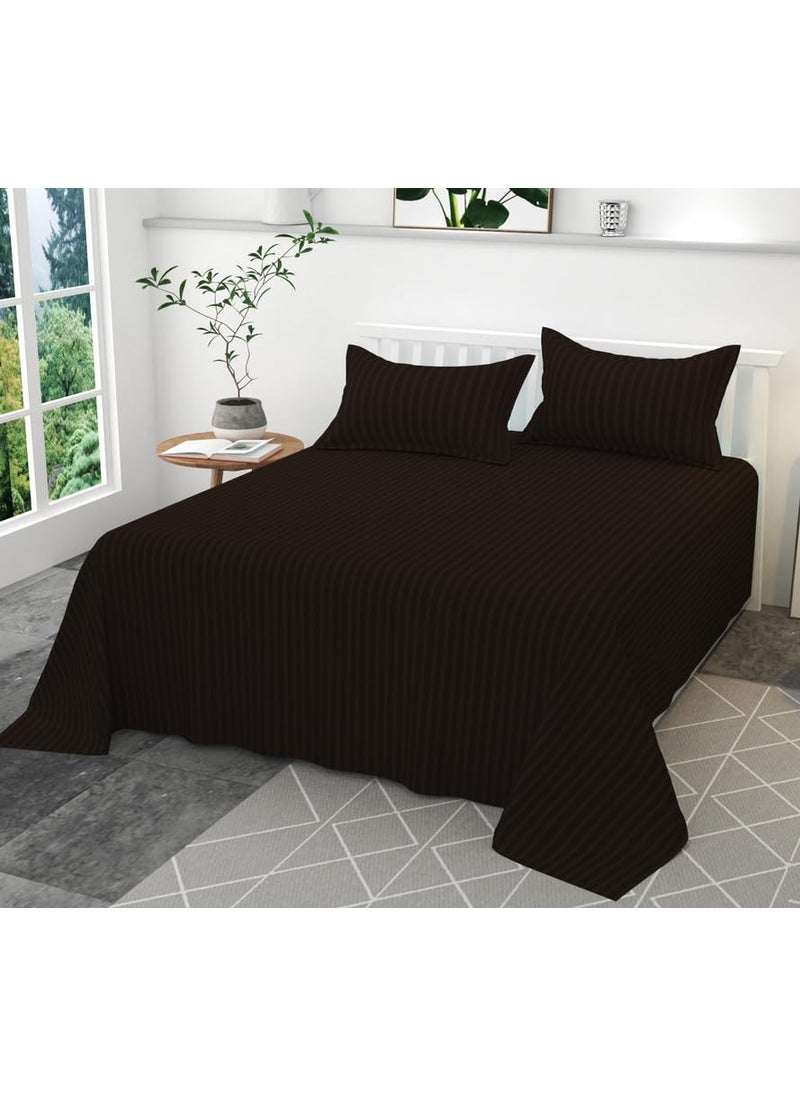 YUKU 210 TC Glace Cotton Satin Stripes Plain Bedsheet for Double Bed King Size with Two Pillow Covers Pack 5