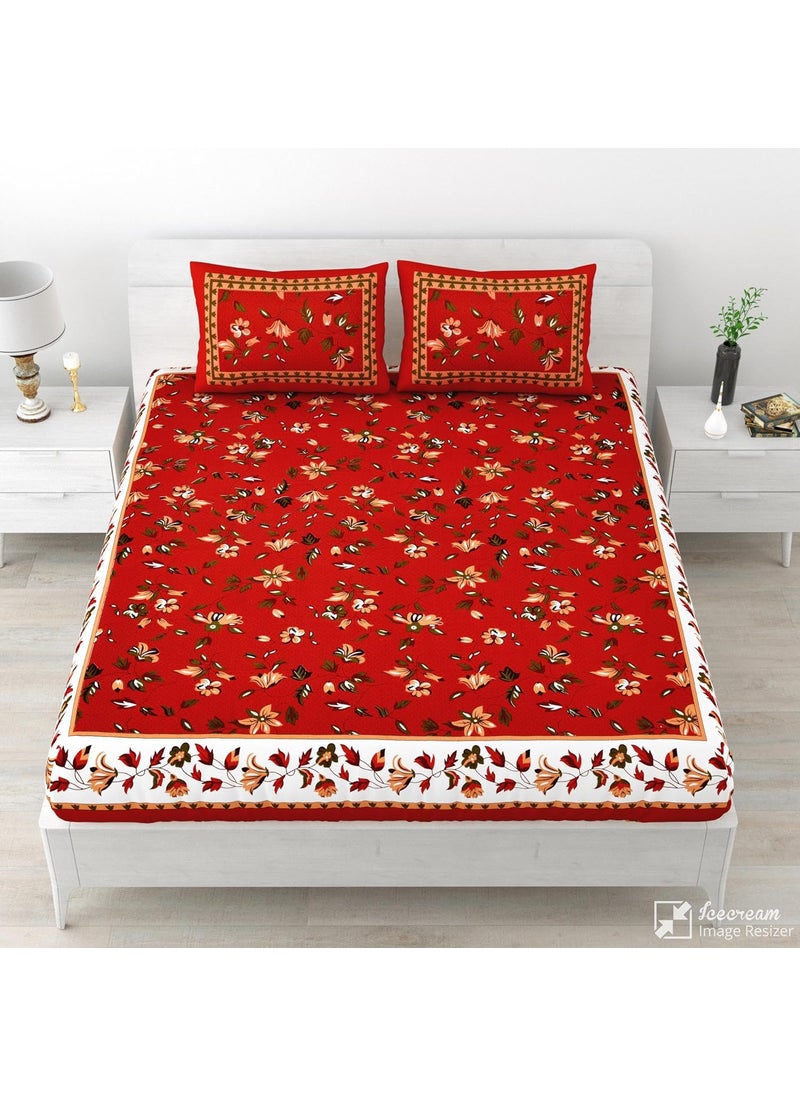 LIVING ROOTS Pure Cotton Soft Skin Friendly 1 Bedsheet with 2 Pillow Covers Queen Size Bedsheet 86 96 inches 7 8 Feet Rich Fast Colour with No Colour Bleeding Guarantee 304 Red