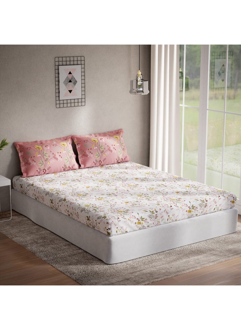 DDECOR Pack of 1 Bouquet Floral Cotton Double Bedsheet with 2 Pillow Covers Red