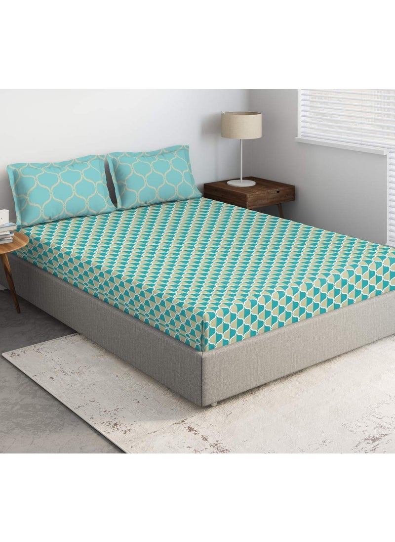 DDECOR Lattice 100 Cotton Double Bedsheet with 2 Pillow Covers Turquoise