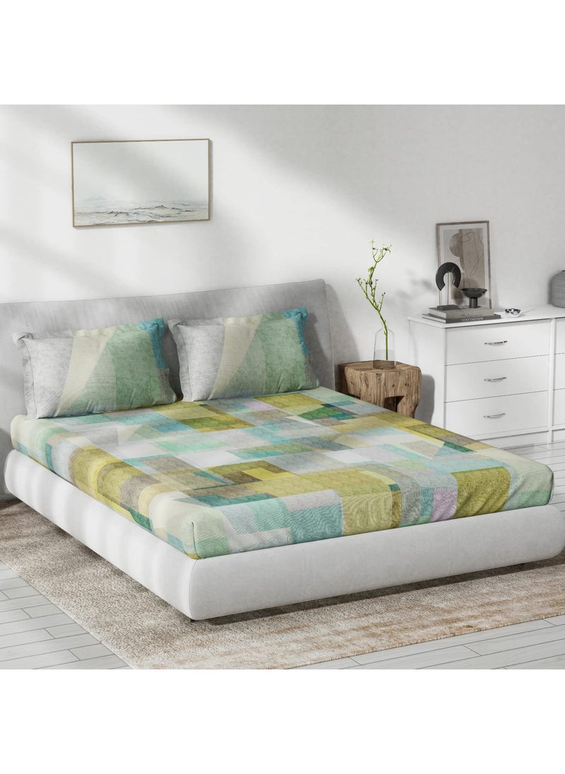 Ddecor Pack of 1 Brio Abstract 100 Cotton Double Bedsheet with 2 Pillow Covers Green