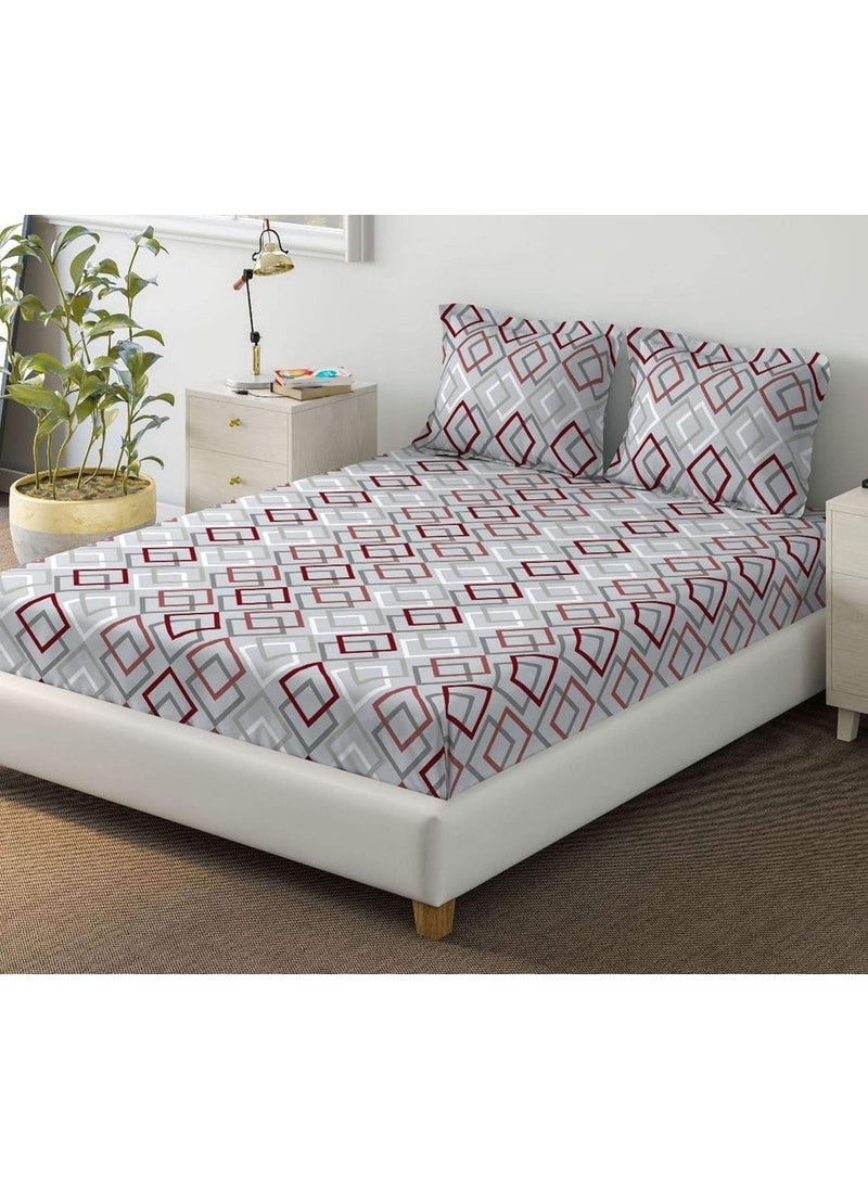 DDECOR Symmetry 100 Cotton Double Bedsheet with 2 Pillow Covers Red