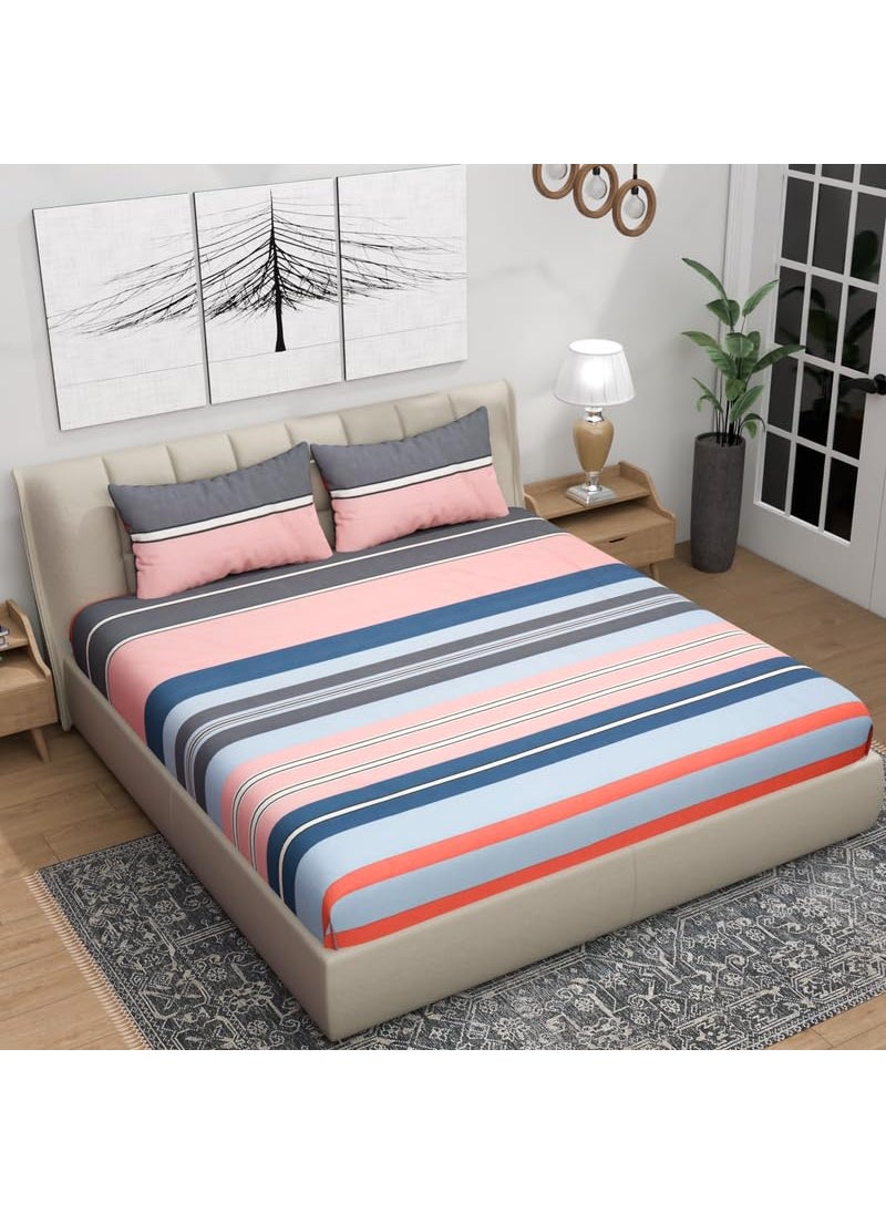 THE FURNISHING WAREHOUSEDelta Collection 148 TC Breathable Supersoft Fabric 1 Flat Double Bedsheet with 2 pcs Pillow Covers Pink Stripe