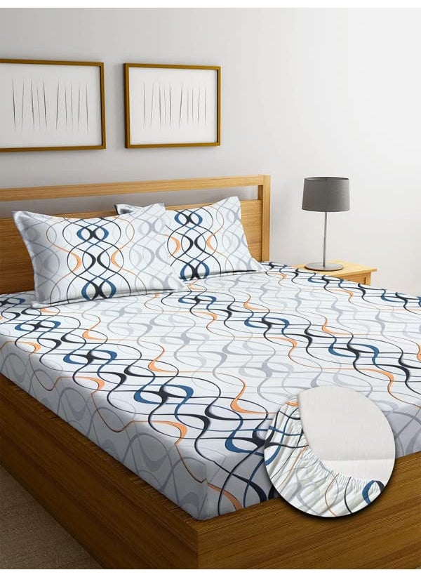 YAZLYN COLLECTION 72X78 inch Premium Cotton Elastic Fitted Printed Multi Color Bedsheet for Double Bed with 2 Pillow Covers fit Up to 8 inch Mattress