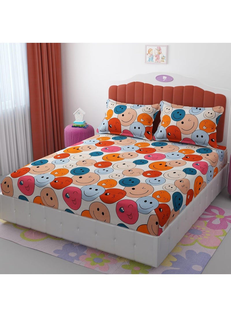 Ultica Fab Presents Luxurious Glace Polycotton Super Soft 200 TC King Size 90x90 inch Double Flat Bedsheet with 2 Pillow Covers for Kids Room Multi