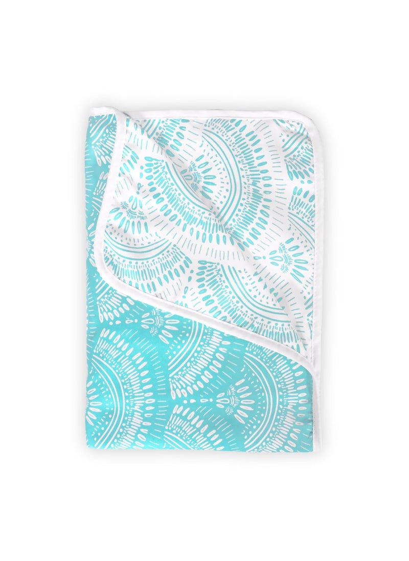 Divine Casa 120 GSM Microfiber Single Kids Dohar 04 Years Soft Lightweight Throw Blanket Cozy Breathable AllSeason Comfort 140 x 100 CM Art Deco Fan Pattern Aqua White