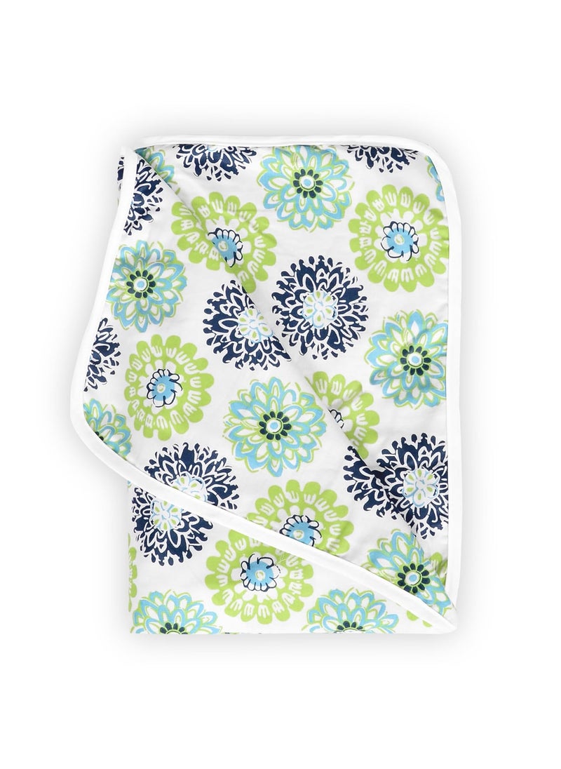 Divine Casa Floret 100 Cotton Single Kids Dohar 120 GSM Soft Lightweight Throw Blanket Cozy Breathable Bedding AllSeason Comfort 140 x 100 CM Green Blue