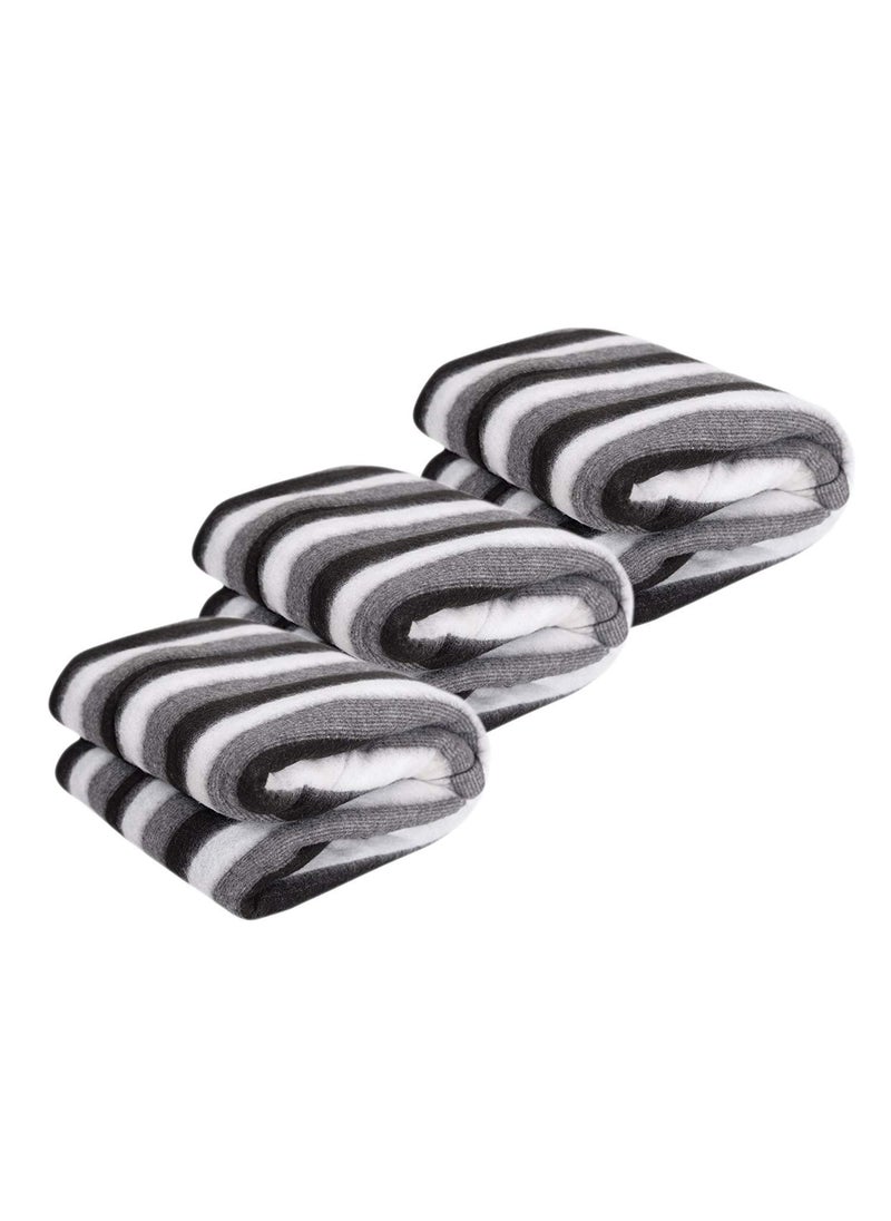 Cool Dealzz Fleece Single Bed AC Blanket 60X90 Inch Black and White Stripes Pack of 3