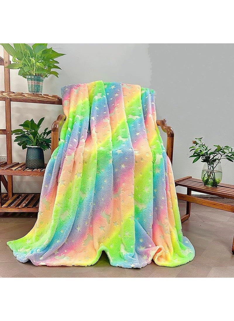 Happy Hues Glow in The Dark Blanket KidsTeens Boys Girls Travel Lightweight Throw Blankets Soft Fluffy Contemporary