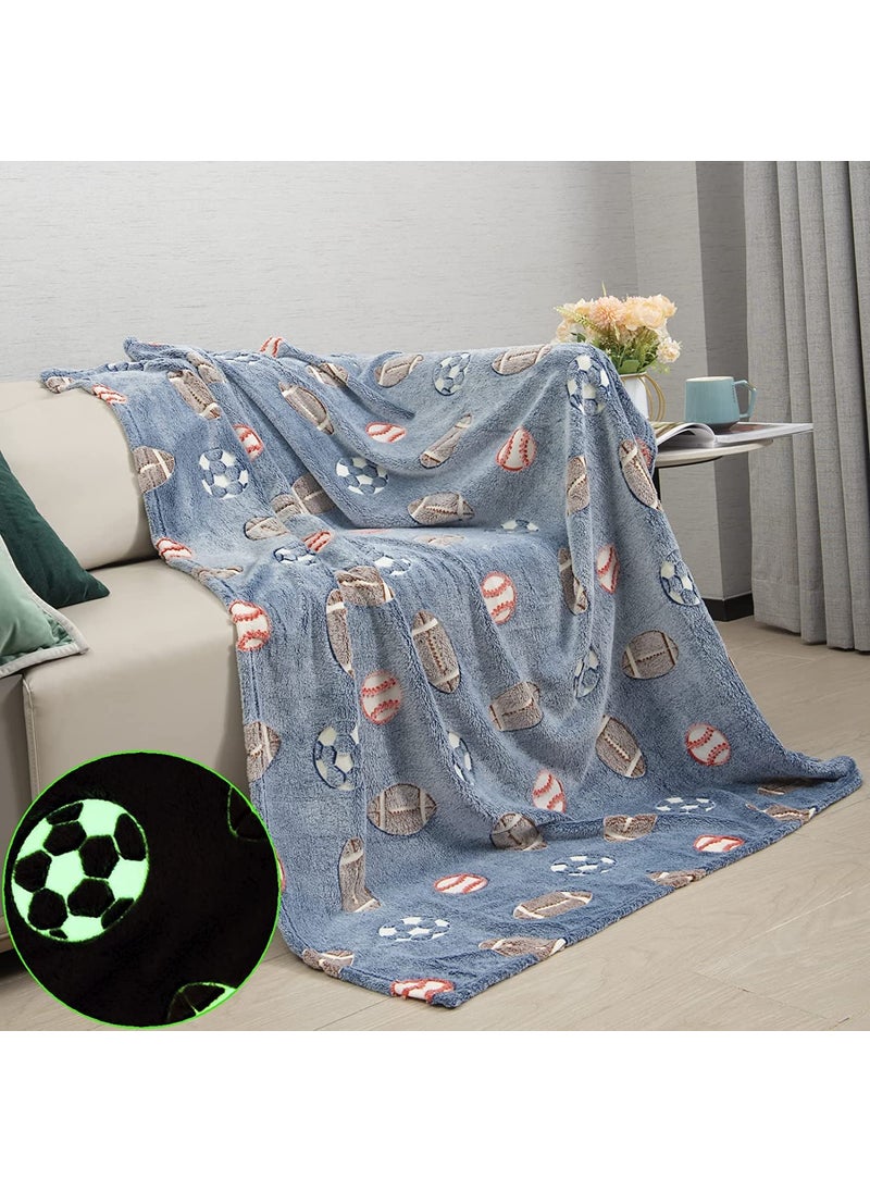 Ji and Ja Glow in The Dark Football Blanket Bedroom Decor Gifts for Toddler KidsTeens Boys Girls Travel Lightweight Throw Blankets Soft Cozy Fluffy 50x60