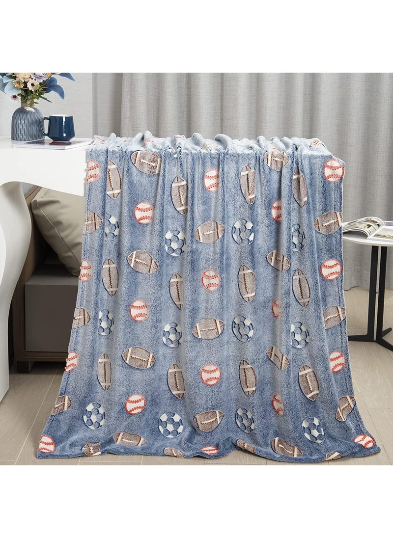 kunya Glow in The Dark Football Blanket Bedroom Decor Gifts for KidsTeens Boys Girls Travel Lightweight Throw Blankets Soft Cozy Fluffy 180 200 Centimeters
