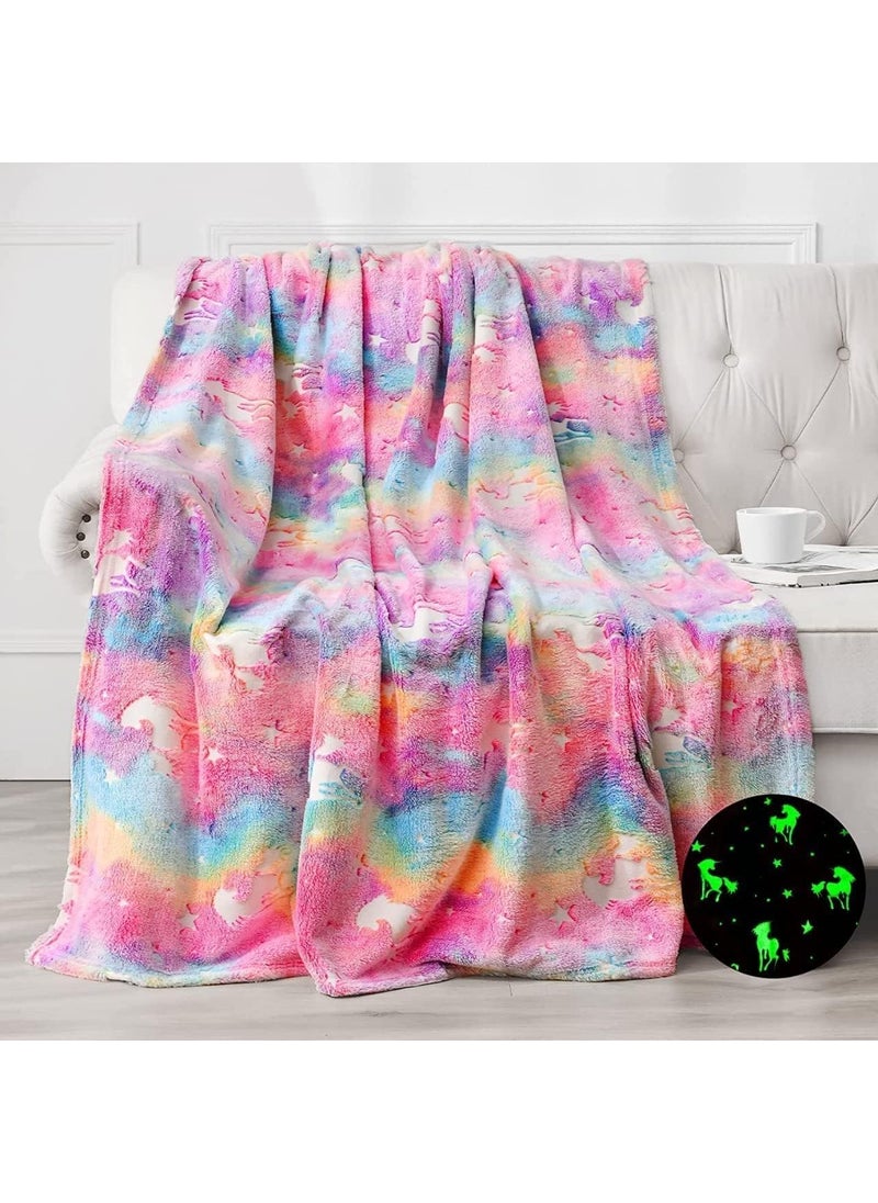Finalize Big Size Unicorn Glow in The Dark Blanket for Kids 015Years 70 x 60 inch 180 cmx152cmSoft Flannel Fleece ThrowCozyWarm AllSeason Radium Blanket for BoysGirls The Dark BlanketPink