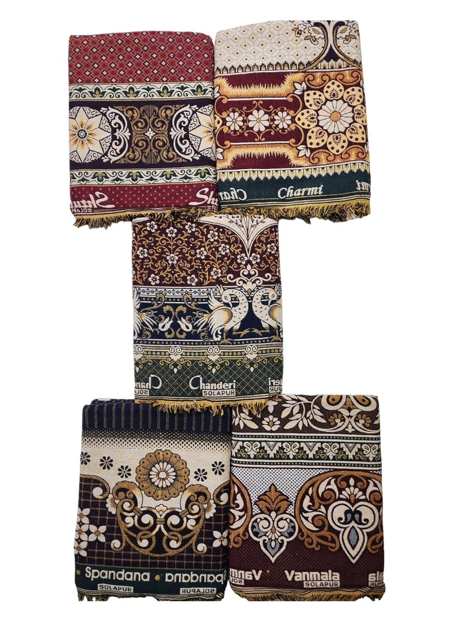 AMBIKA Stores Cotton 300 TC SOLAPUR CHADDAR Blanket 60 X 90_ Multicolor Pack of 5 Used As Blanket BedSheet and Travel