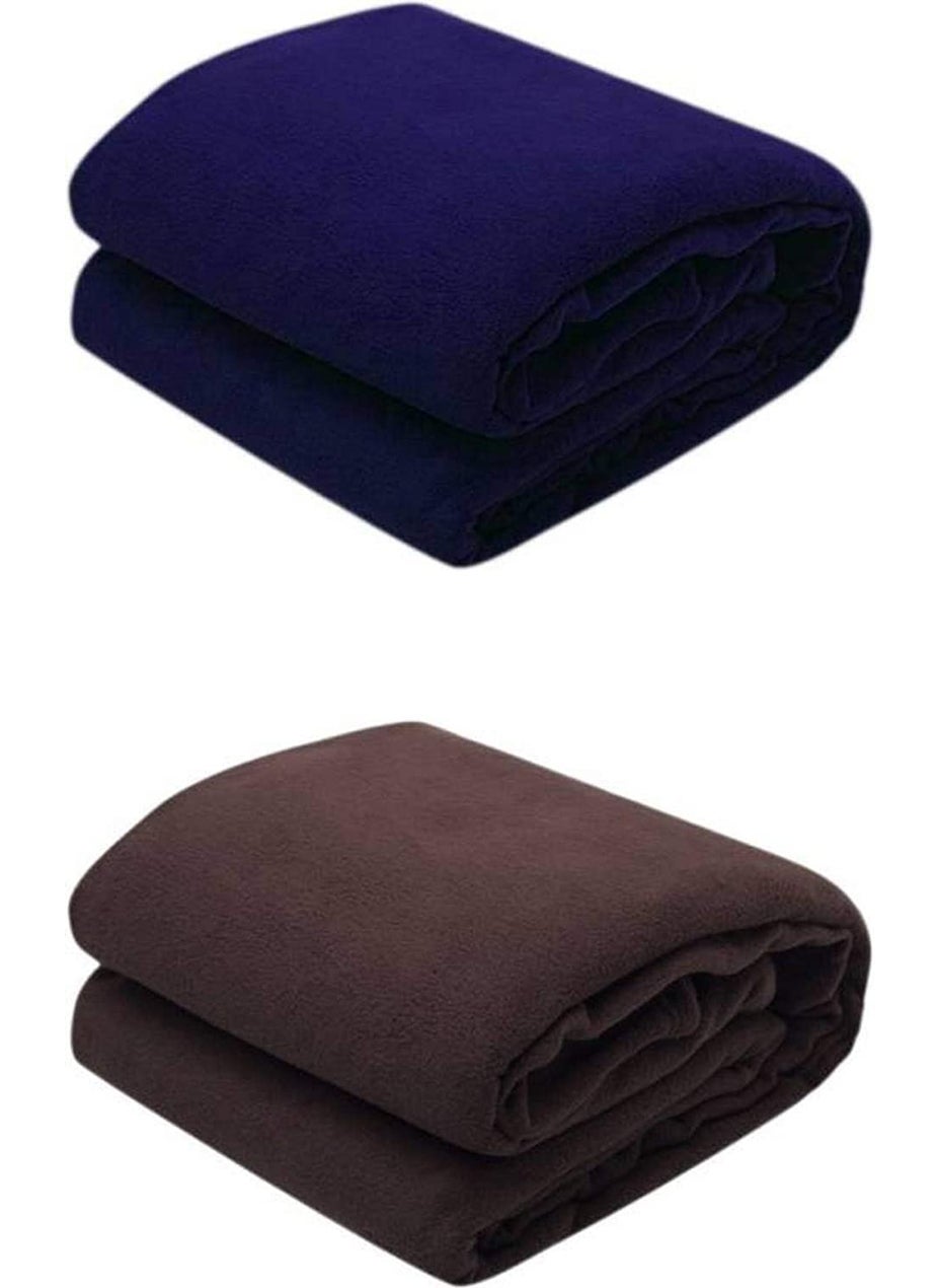 TRUE VALUA Polar Solid Single Bed Fleece Blanket 90 x 60 inch BlueBrown Single