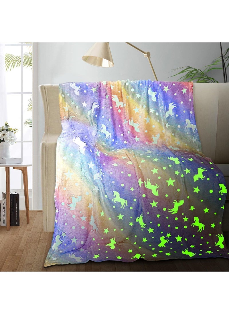 MASHUR FAB All Season Multipurpose Polar Fleece Single Bed Jecard Printed Assorted Multicolor Light Weight Blanket Single Bed Glow in The Dark Blanket for Kids 200 X 152Cm Size Rainbow