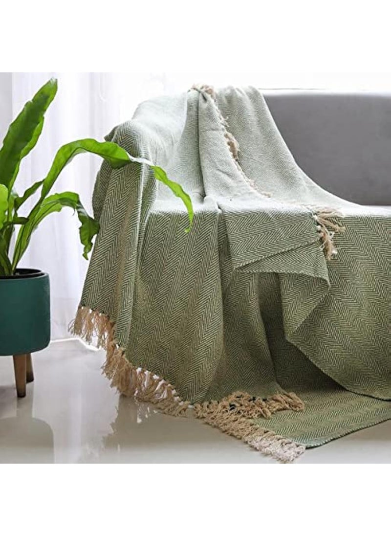 TIQH 100 Cotton Super Soft Breathable Throw Blanket Green