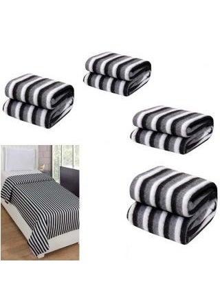Fabriena Fleece Single Bed Warm Multipurpose Blanket Black and White Stripe Set of 4