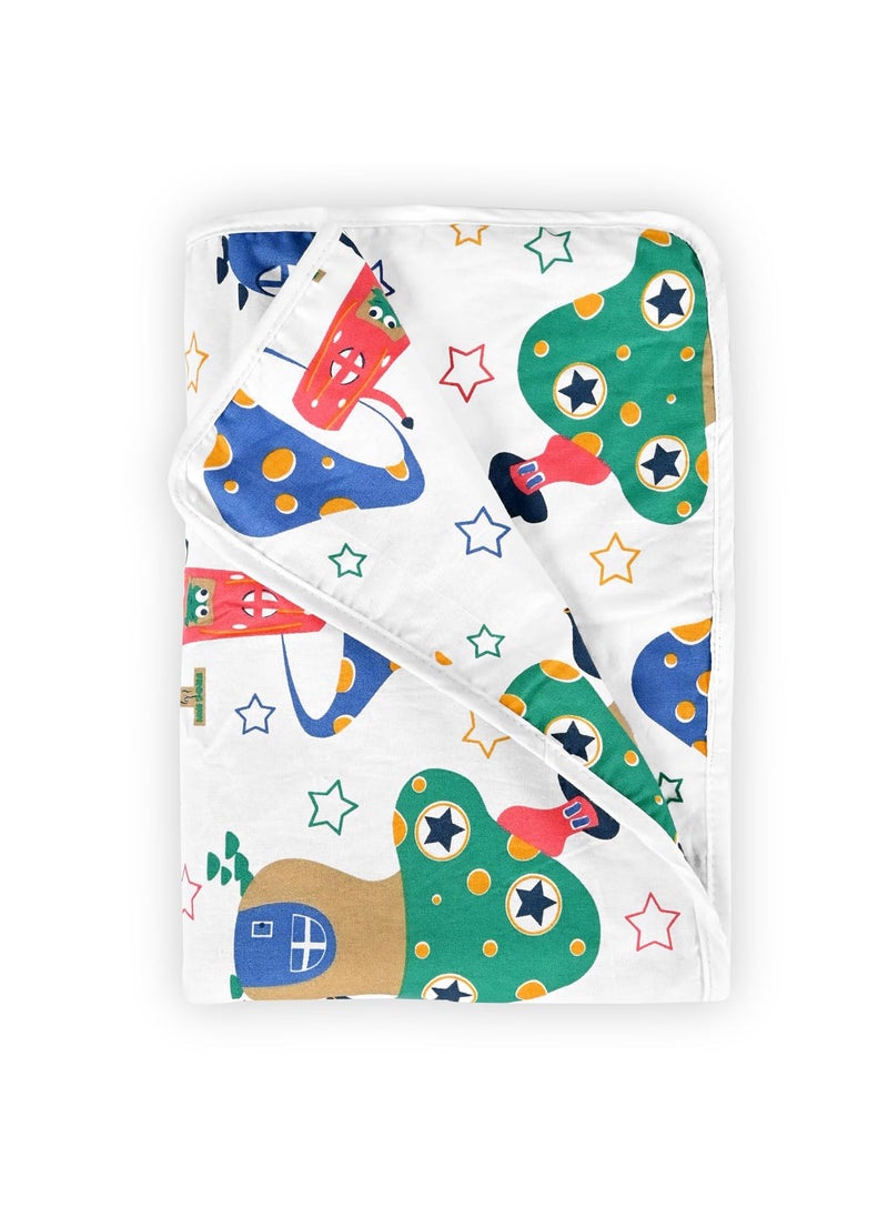 Divine Casa Pure Cotton Printed Single Dohar for Newborn Baby 120 GSM Soft Lightweight Throw Blanket Cozy Breathable Bedding AllSeason Comfort 04 Years 135 x 100 CM Rosin White