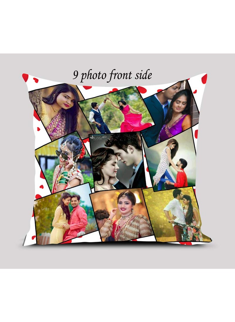 cuddlyprint White Satin Polyester 9 Photo Personalized CushionPillow with Filler 16x16 inches