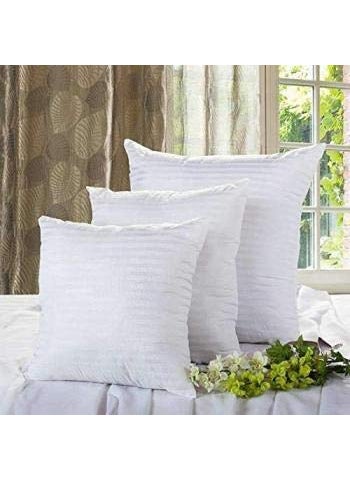 LASER WINGS Premium 400 GSM Microfiber Satin Striped Cushion Fillers Pillow 18 x 18 inch 45 x 45 cm Pack of 3 White